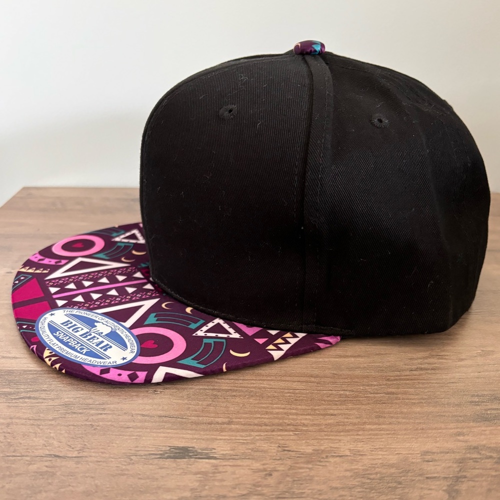 Big Bear Black SnapBack with Purple Geometric Design Bill